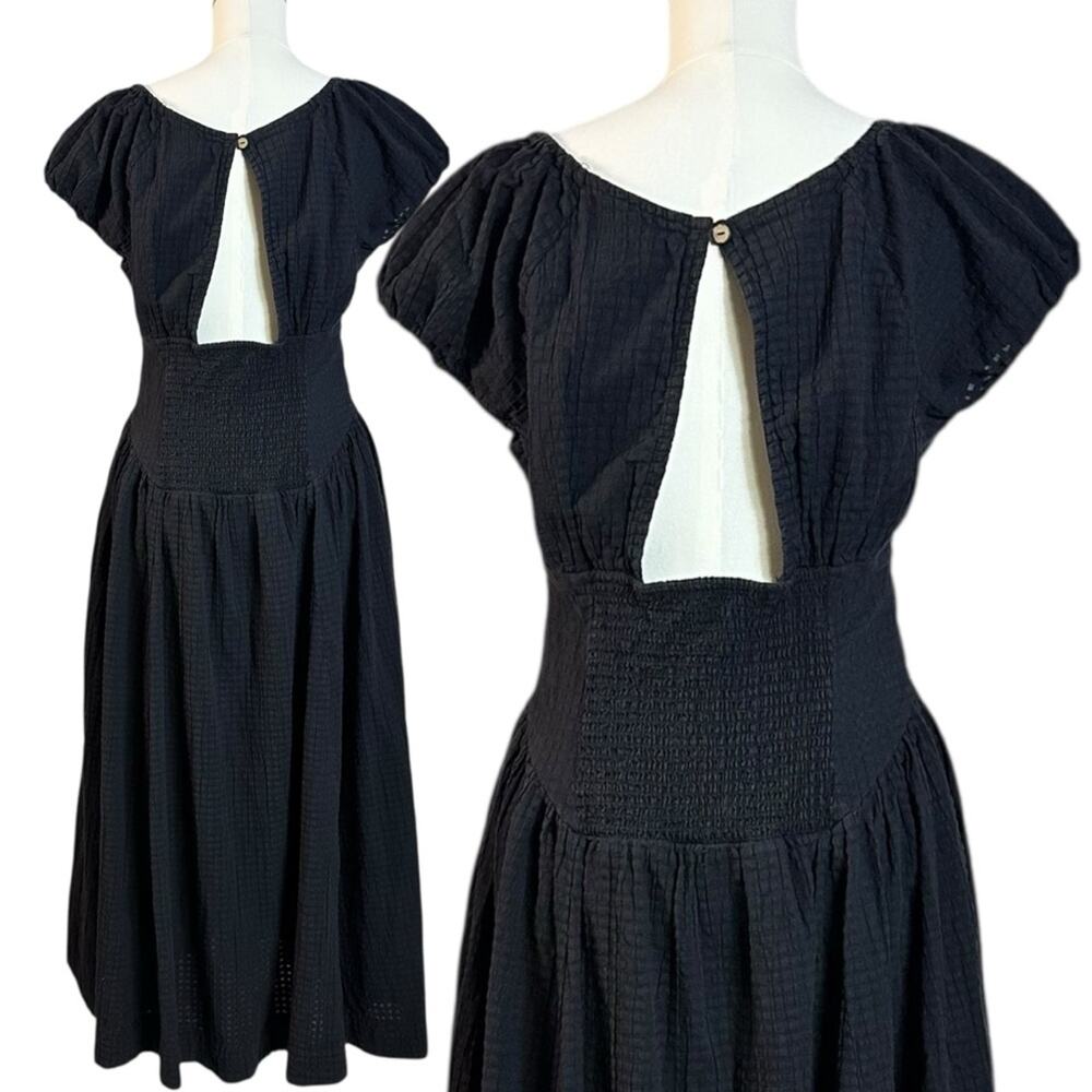 Free People Ciara Pucker Check Midi Dress in Black Medium Classic Minimalist - Picture 6 of 11